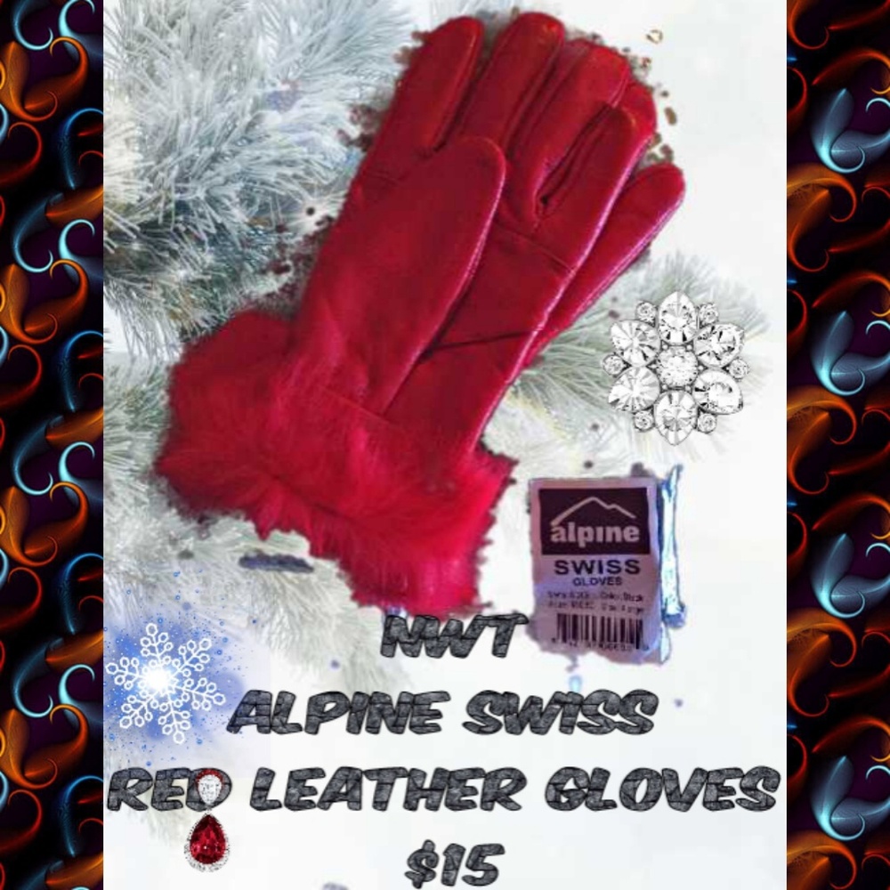 XL Alpine Swiss Red Leather Gloves w/for trim